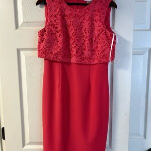 Calvin Klein Elegant Red Lace Overlay Dress
